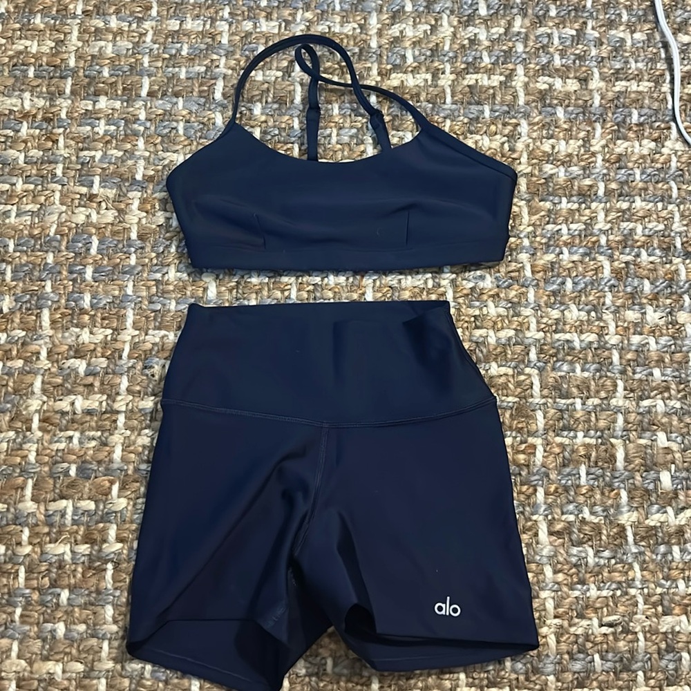 Alo Yoga sports bra and biker shorts set